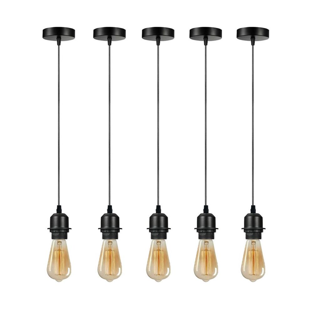 5 Pack Industrial Pendant Light Fitting, Lampshade Addable E27 Lamp Holder Light