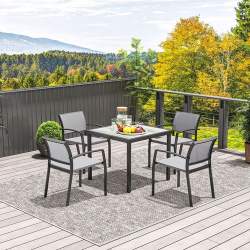 5 Piece Garden Furniture Set with 4 Stackable Armchairs, Grey