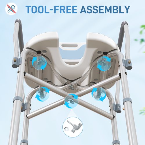 Padded Bath Chair with Slotted Seat and Adjustable Height, Light Blue