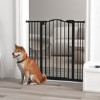Adjustable Metal Pet Gate w/ Auto-Close Door - 74-100cm, Black