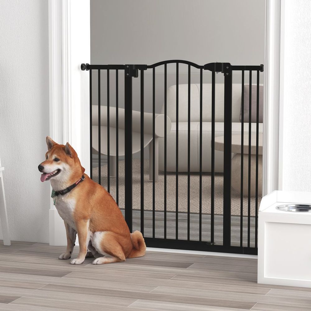 Adjustable Metal Pet Gate w/ Auto-Close Door - 74-100cm, Black