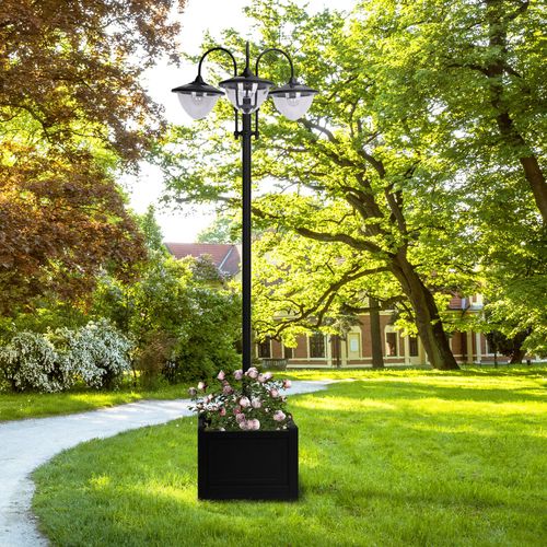 3-head LED Solar Light Lamp Street Light Post with Planter Base, Black
