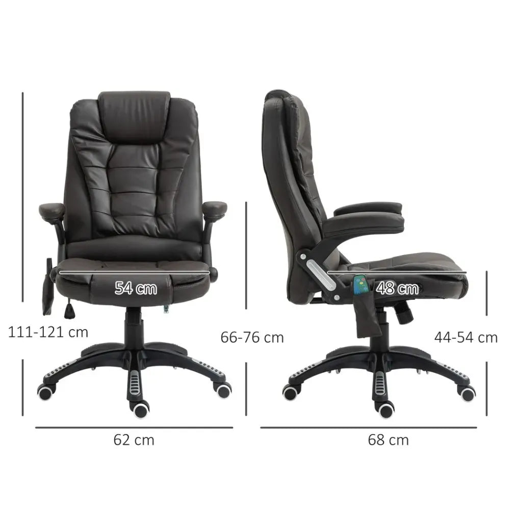 Comfort Executive Office Chair with Massage and Heat - PU Leather Recliner, Brown