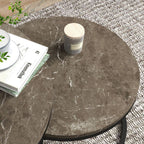 2-Pc Stacking Coffee Table Set: Steel Frame, Marble-Effect, Foot Pads