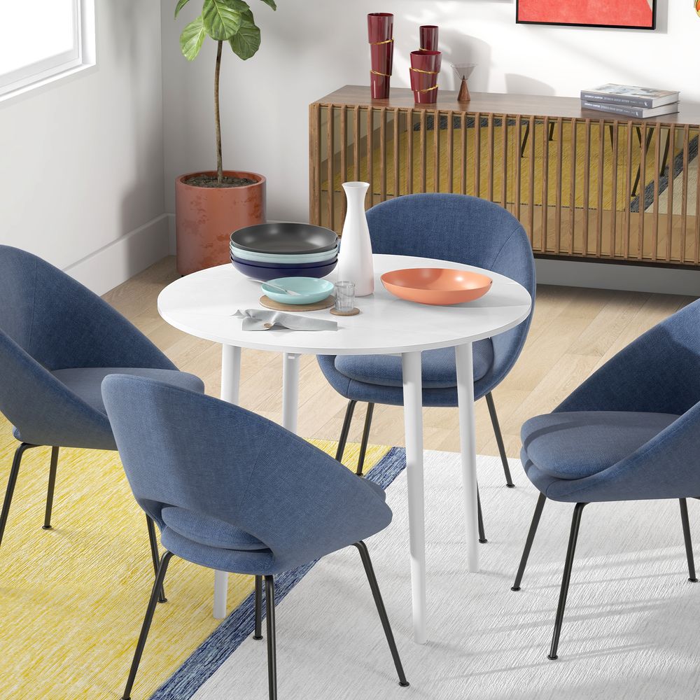Foldable Dining Table, Round Drop Leaf Table with Wood Legs