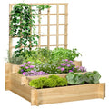 3 Tier Wooden Garden Planters with Trellis for Vine Climbing Plants in Wooden
