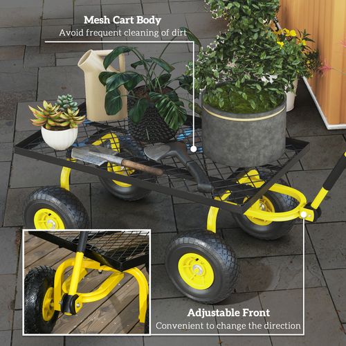 Garden Trolley Cart with Pneumatic Wheels and Rotating Handle, Yellow