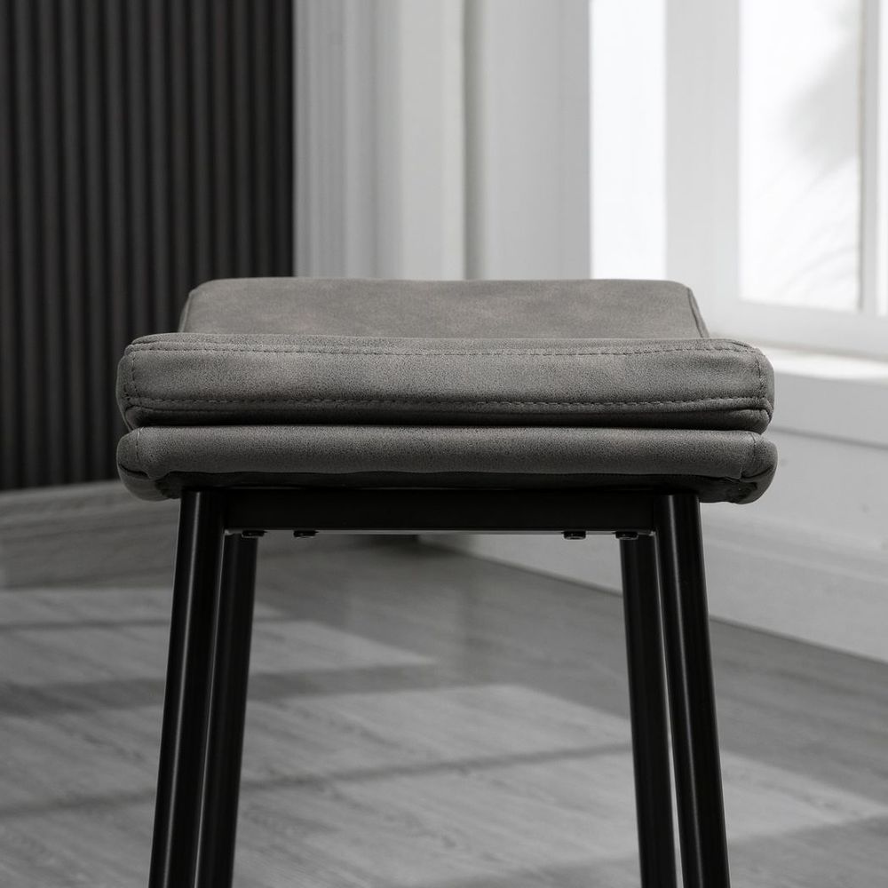 Upholstered Bar Stools Set of 2 - Curved Seat - Grey