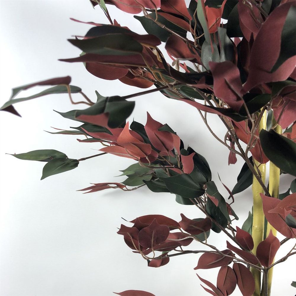 Red Ficus Tree - 120cm (4ft) - Realistic & Durable - Gold Metal Planter