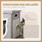 Deluxe 2-in-1 Cat Bed Ottoman w/ Cushion, Scratching Pad, Handles - Cat and Human Comfort!