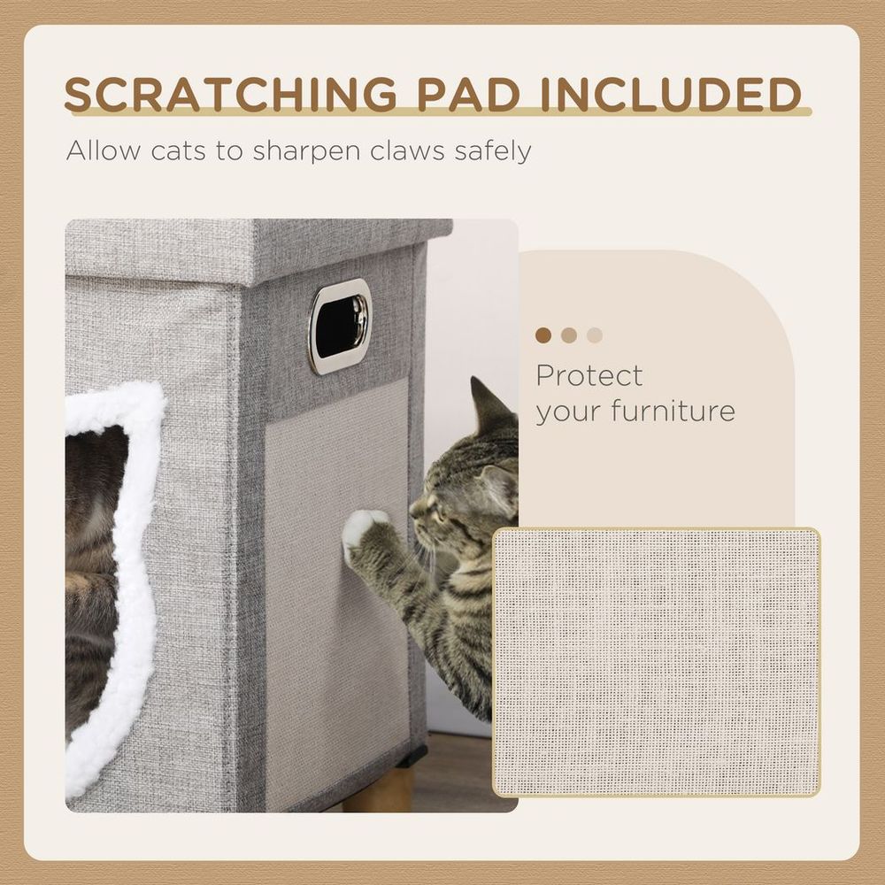 Deluxe 2-in-1 Cat Bed Ottoman w/ Cushion, Scratching Pad, Handles - Cat and Human Comfort!
