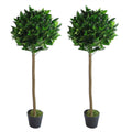 Pair of 120cm (4ft) Plain Stem Artificial Topiary Bay Laurel Ball Trees with Bushes Detail