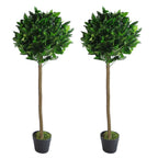 Pair of 120cm (4ft) Plain Stem Artificial Topiary Bay Laurel Ball Trees with Bushes Detail