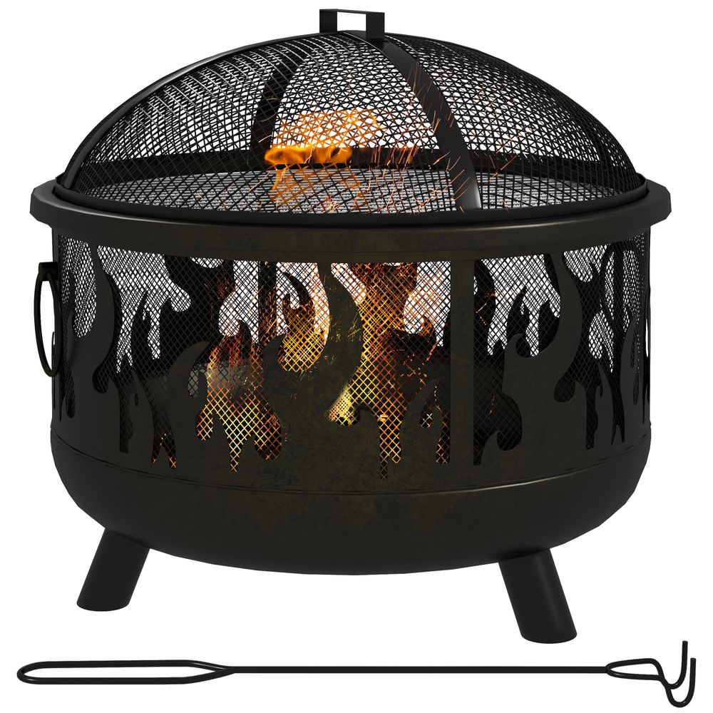 2-in-1 Outdoor Fire Pit & BBQ Cooker - 61.5cm Garden Heater Black