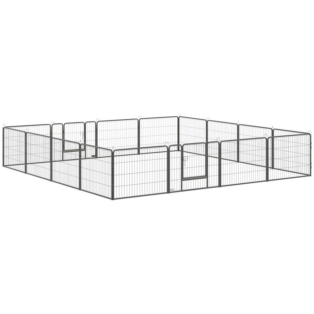 Heavy Duty 16 Panel Dog Pen - 60H cm - 2 Doors - Playpen for Dogs