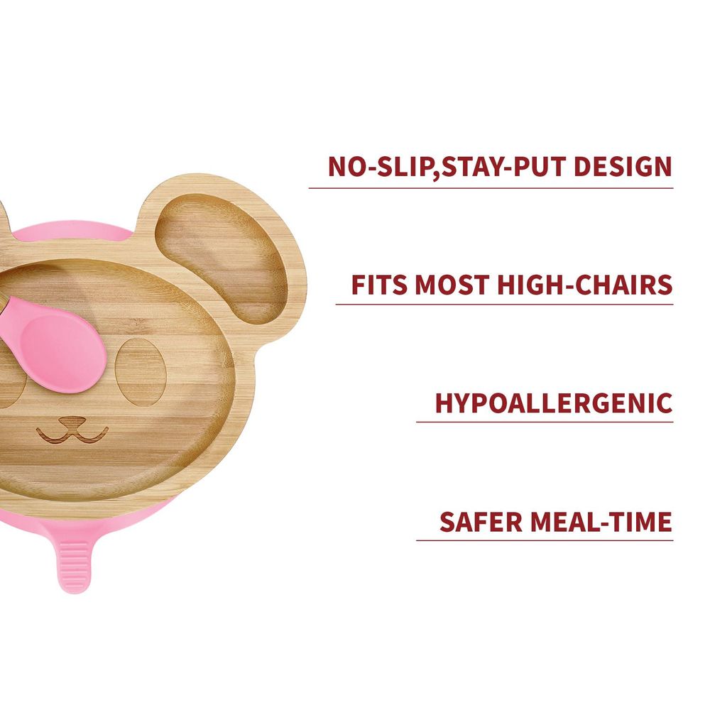 Mouse Bamboo Plate & Spoon Set Pink