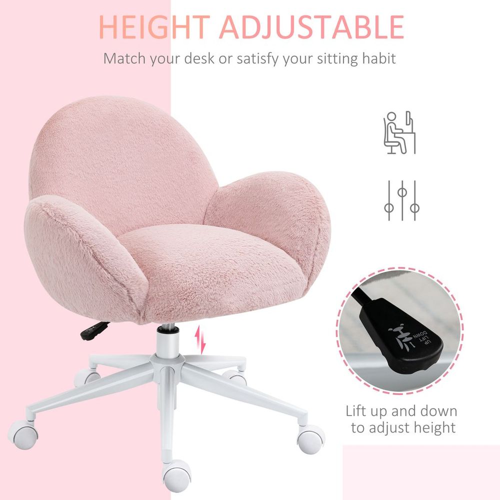 Fluffy Pink Leisure Chair w/ Backrest & Armrest for Bedroom