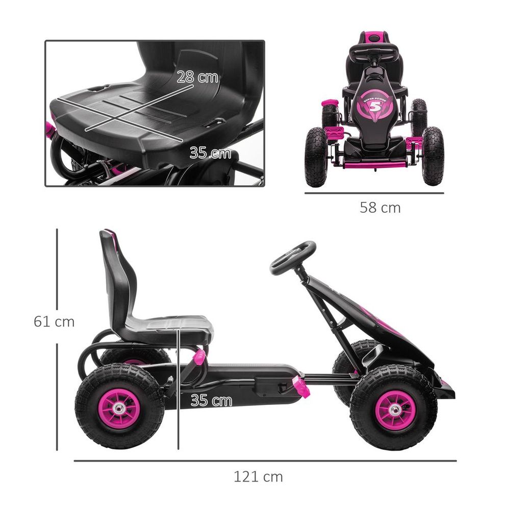 Children Pedal Go Kart, Raving Go Kart with Adjustable Seat, Inflatable Tyres, Shock Aborb, Handbrake, for Ages 5-12 Years - Pink