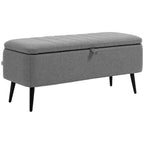 Storage Ottoman, Grey Linen Fabric, Steel Legs - Versatile Footstool Bench
