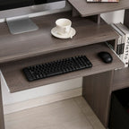 2021 Home Office Computer Desk - Sliding Keyboard Tray, Storage Drawer, Shelf - Sleek Grey Design