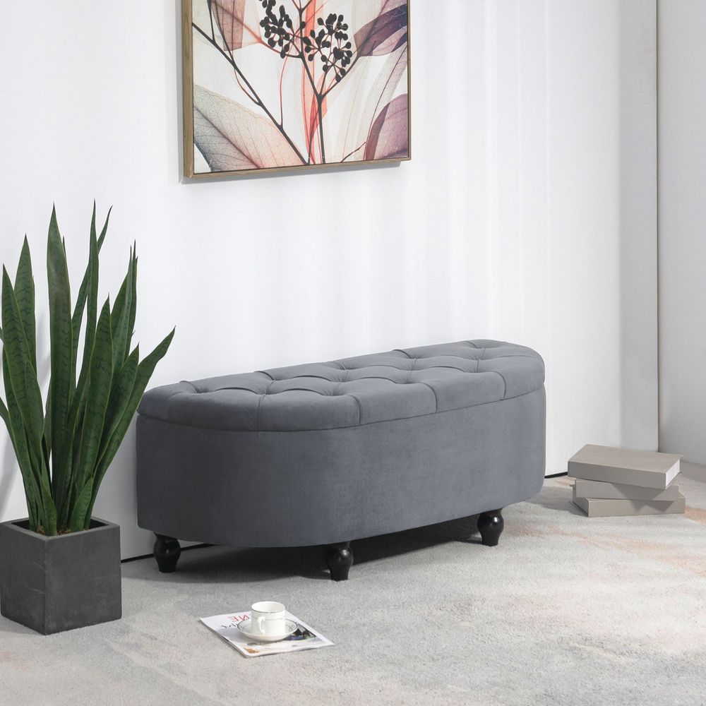 Semi-Circle Storage Ottoman Bench Tufted Upholstered Accent Footrest with Elegant Detail