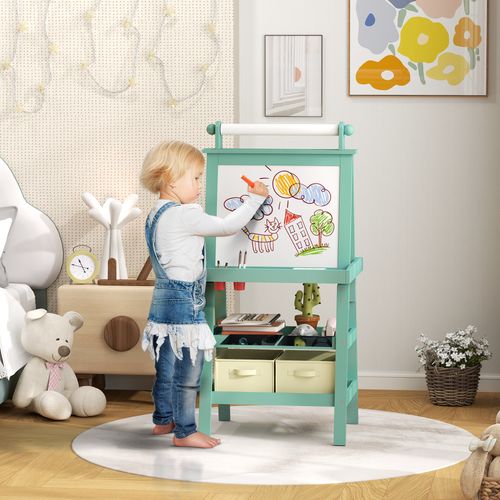 Double-Sided Art Easel for Kids w/ Paper Roll, Storage Baskets