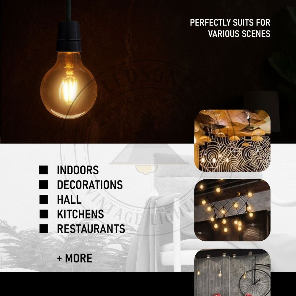 2 Pack E27 LED Edison Dimmable Vintage Amber Glass Warm white 2700K Light Bulbs
