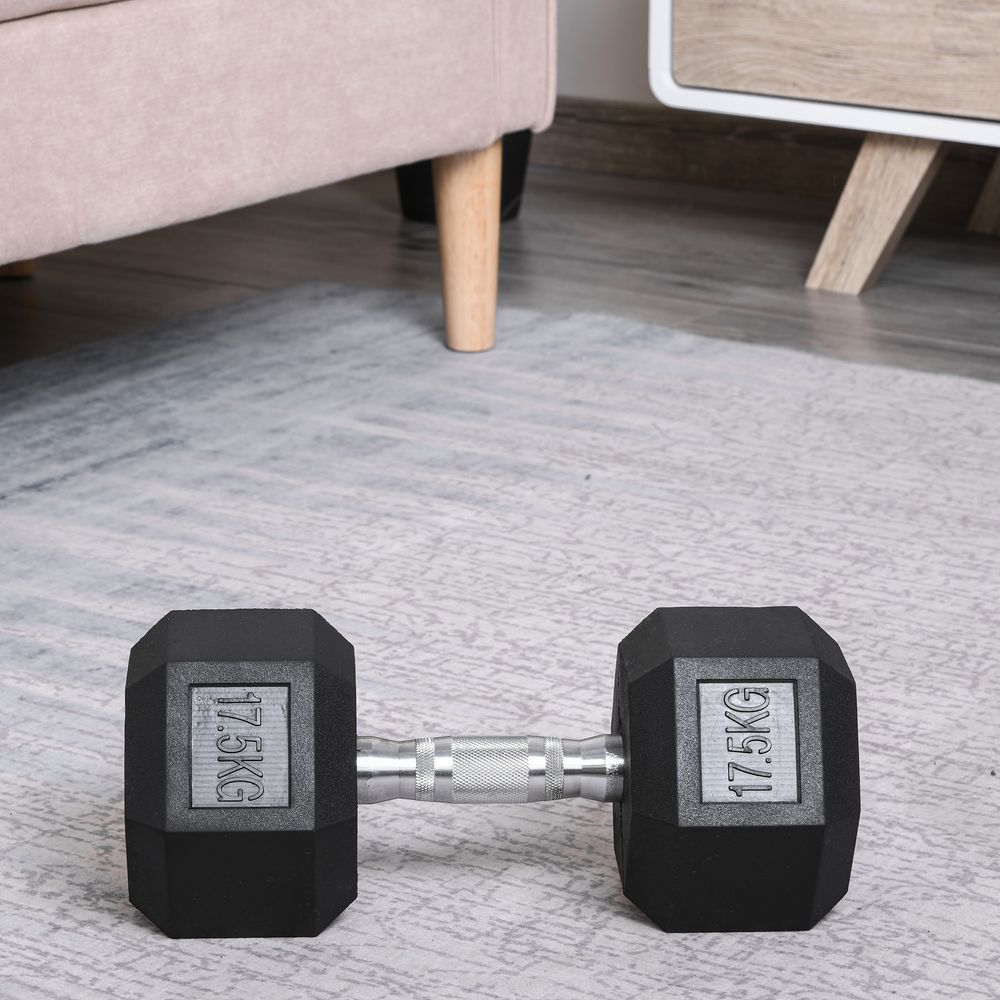 17.5KG Rubber Hex Dumbbell - Portable Hand Weights for Home Gym