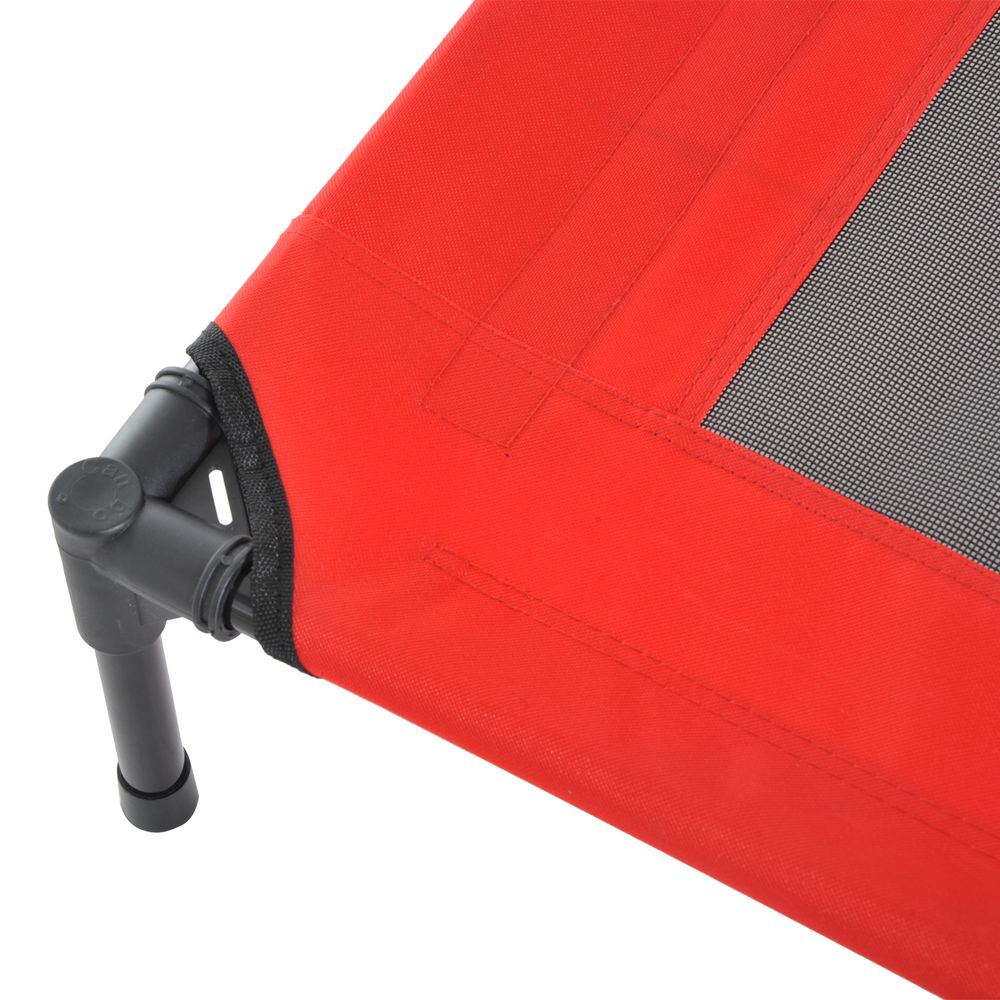 Elevated Pet Bed Portable Camping Raised Dog Bed w/ Metal Frame Black and Red (Small)