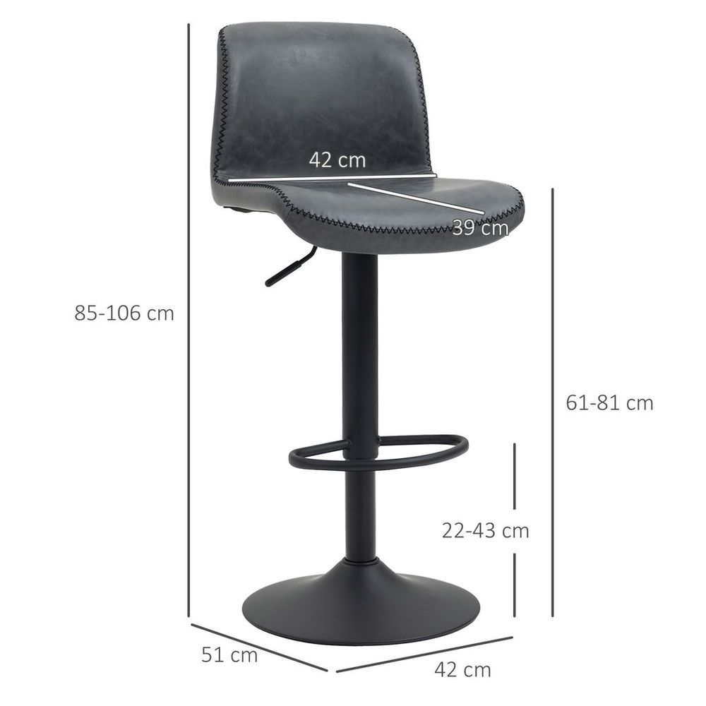 PU Leather Bar Stool Set of 2 - Adjustable Retro Swivel
