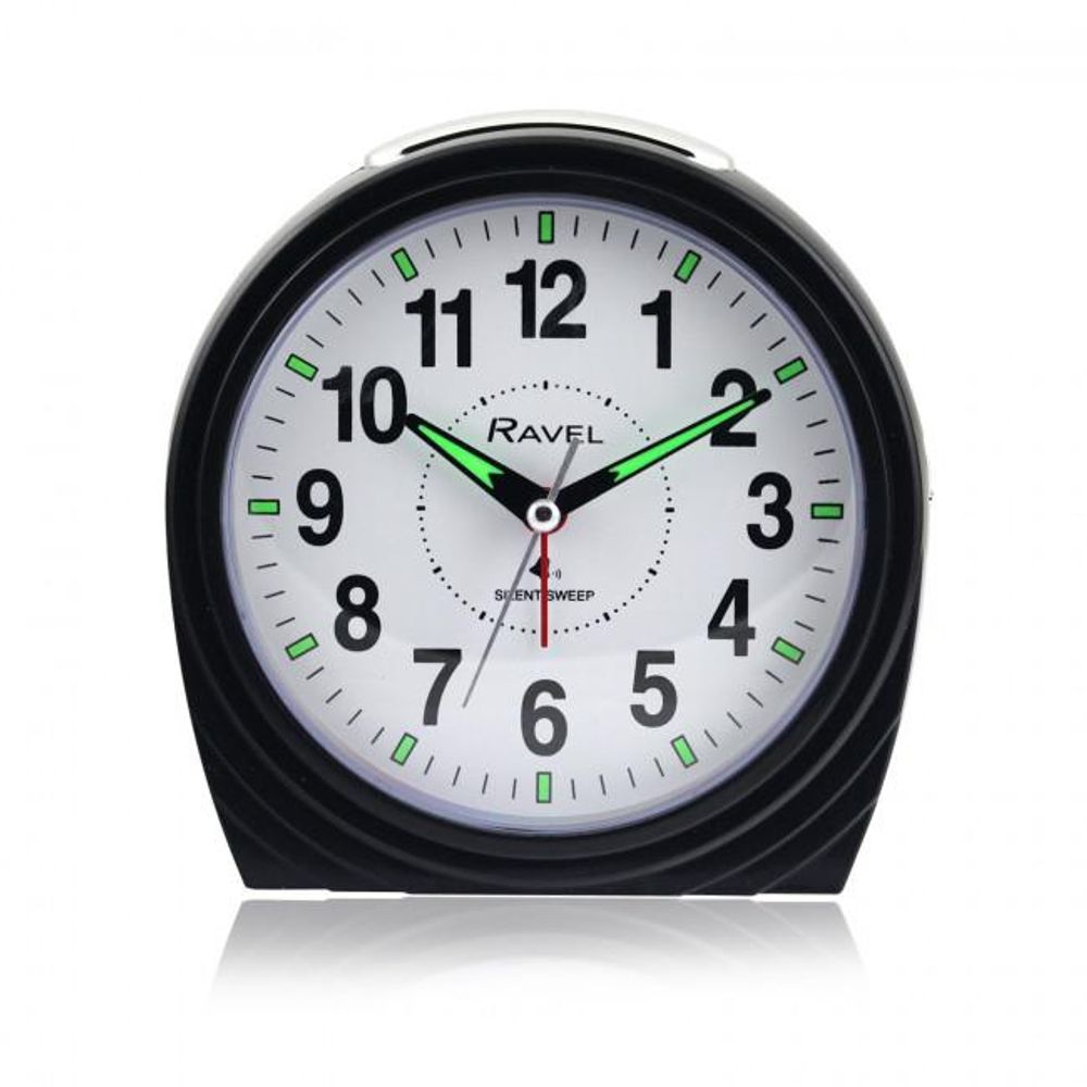 Large Art Deco Bedside/Mantel Alarm Clock - Gloss Black.3" "Professional-grade alarm clock with bold design, easy-read dial, silent sweep, snooze, and light functions