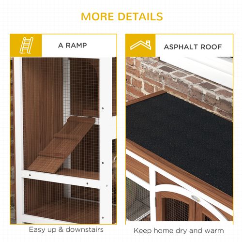Two-Tier Wooden Rabbit Hutch w/ Openable Roof, Slide-Out Tray, Ramp