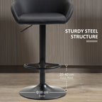 Swivel Barstools - Set of 2 - PU Leather - Footrest - Backrest - Black