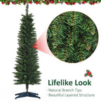1.5m 5ft Artificial Pine Pencil Slim Christmas Tree 294 Branch Tips with Stand