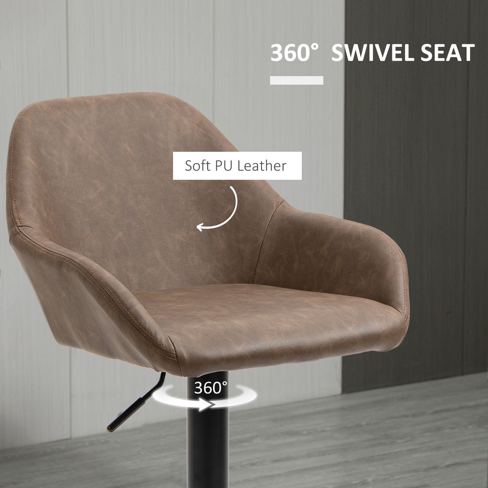 Swivel Barstools: Set of 2, PU Leather, Steel Brown