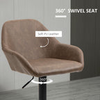 Swivel Barstools: Set of 2, PU Leather, Steel Brown