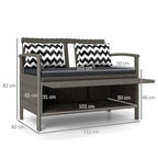 160L Rattan Garden Storage Bench, Cushioned Outdoor Bench, Grey