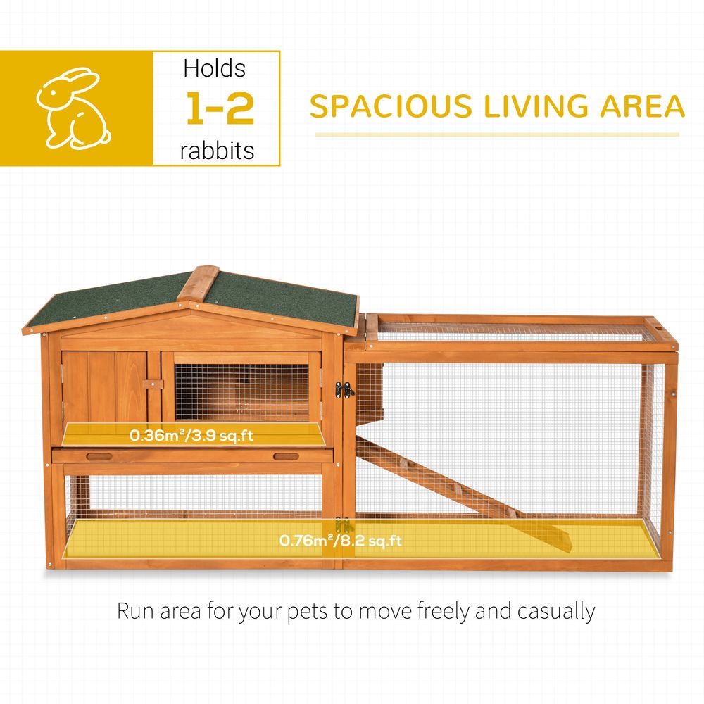 Rabbit Hutch with Run Wooden Guinea Hutch Outdoor Bunny Cage Hide House with Sliding Tray, Hay Rack, Ramp, 156 x 58 x 68cm, Orange
