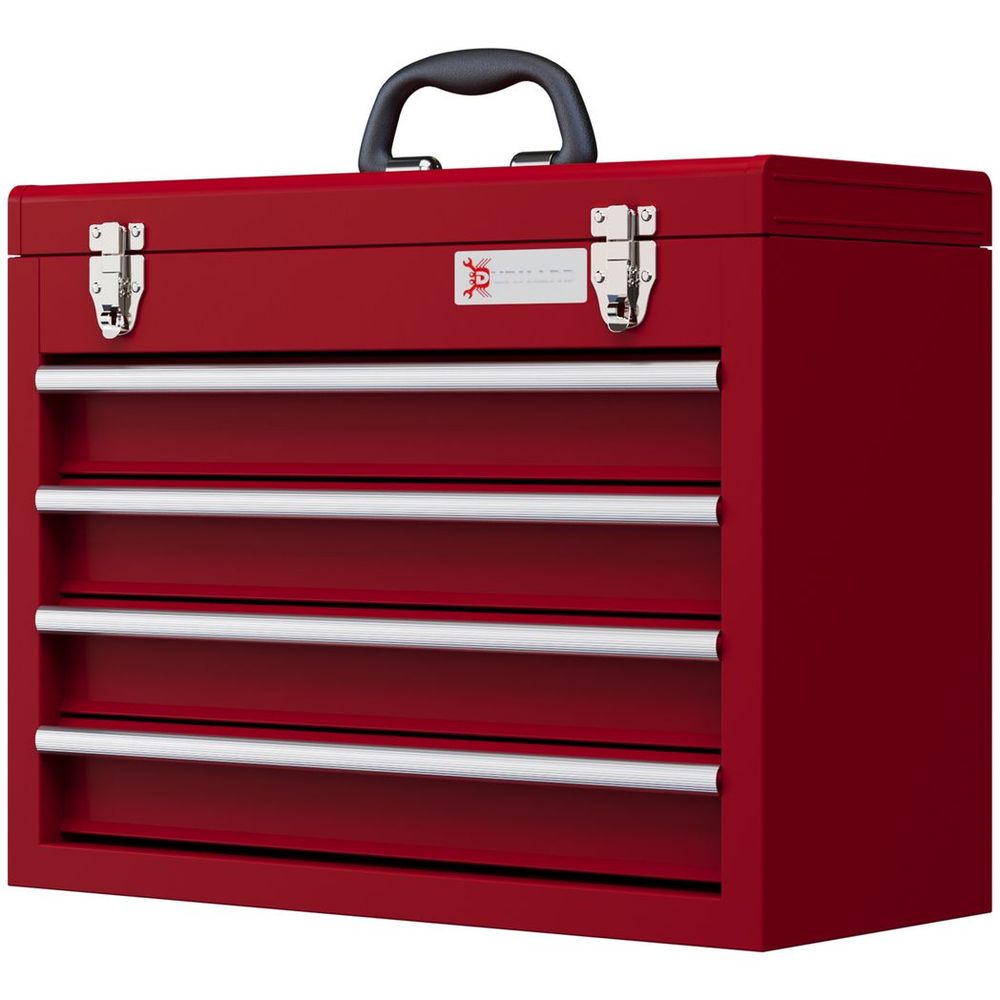 Lockable 4 Drawer Tool Chest with Ball Bearing Slide Drawers Red