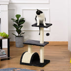 Cat Tree Tower for Indoor Cats, 72cm Climbing Activity Centre w/Sisal Scratching Post, Pad, Arc Perch, Hanging Ball, Toy - Black