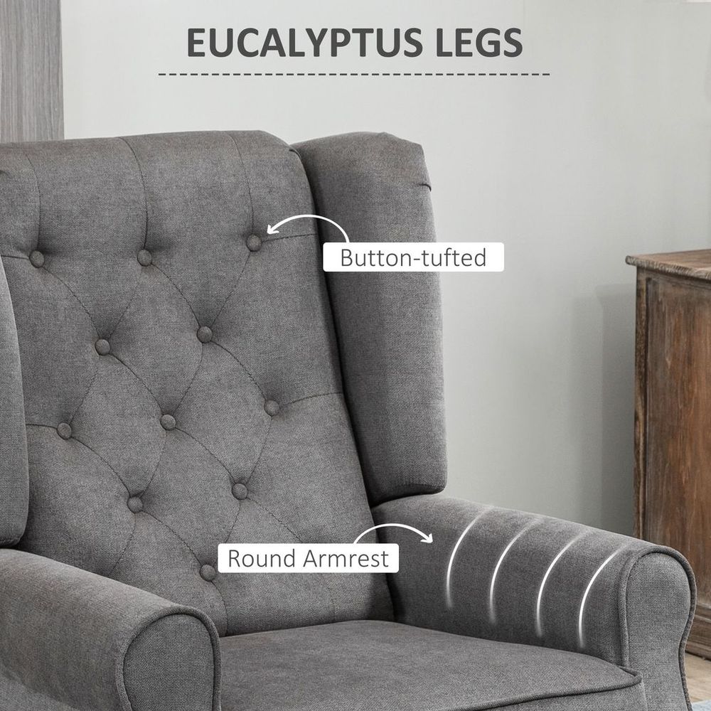 Wood Frame Accent Armchair - Retro Tufted Club Chair - Dark Grey Fabric - Home Furniture