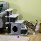 Dog Steps for Bed 4 Step Pet Stairs Cat House with Detachable Cover, Cat ladder for Sofa w/Hanging Balls - Grey