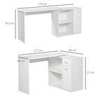 L-Shaped Desk, Corner Computer Desk, Adjustable Study Table with Storage Shelf, Drawer and Cabinet, Workstation for Home Office, White Wood Grain