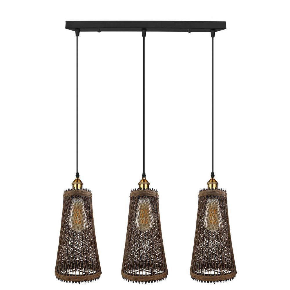 Retro Industrial Vintage Rattan Ceiling Pendant - 3 Head Natural Wicker Basket Style - Materials - Dimmable - Free Shipping