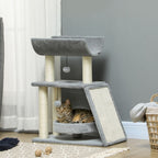 Indoor Cat Tree Tower: Scratching Posts, Pad, Light Grey, Toy Ball - Easy Assembly