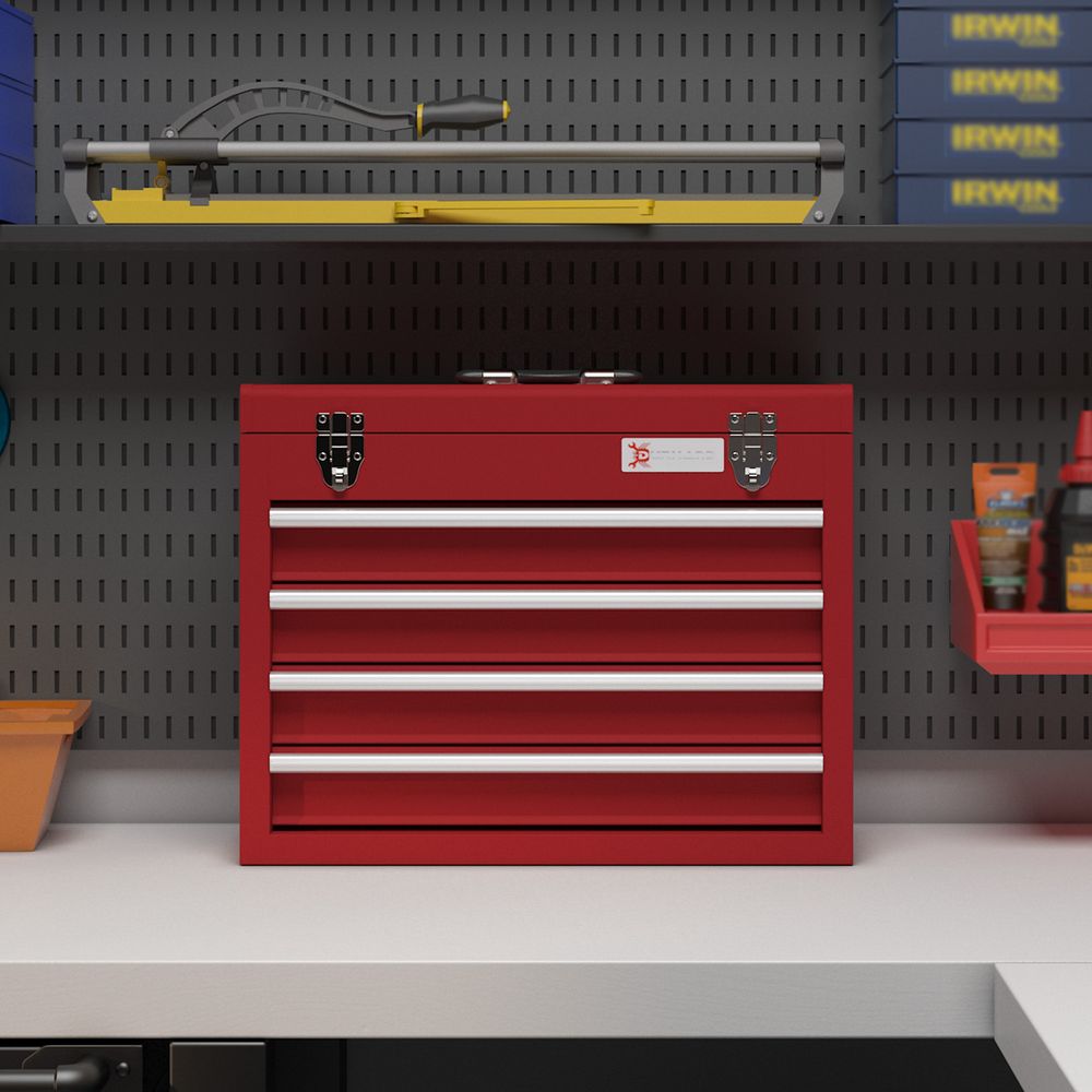 Lockable 4 Drawer Tool Chest with Ball Bearing Slide Drawers Red