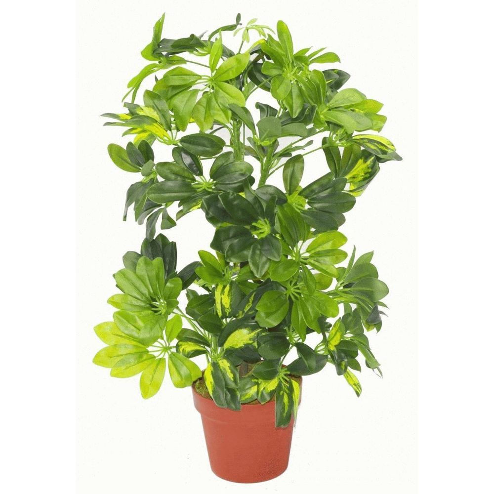 Realistic 75cm Arboricola Gold Capella Plant - Copper Metal Planter: Artificial Foliage for Any Space