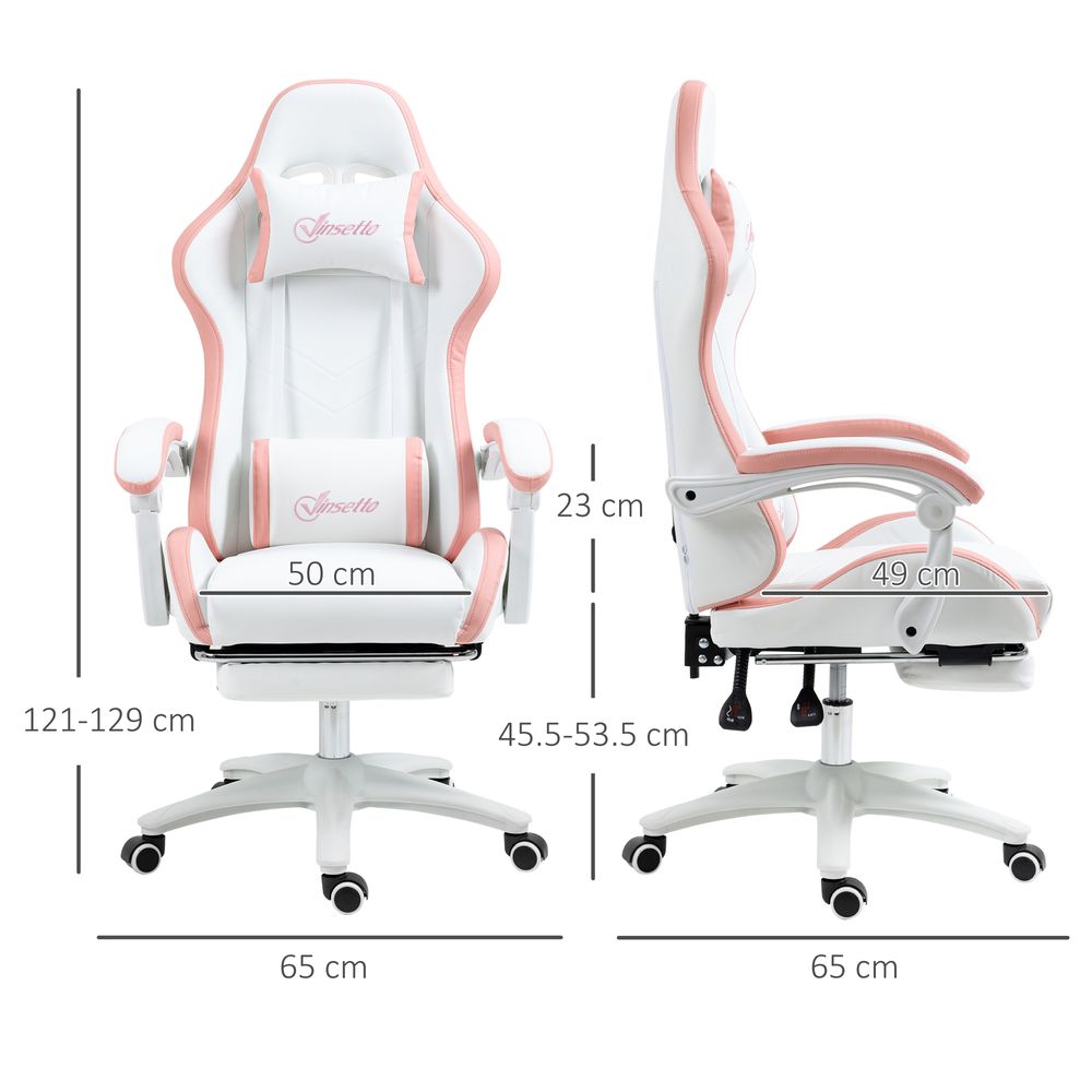 Racing Style Gaming Chair with Reclining Function & Footrest - Pink
