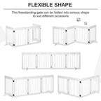 Freestanding Pet Gate 4 Panel Wooden Dog Barrier Folding Safety Fence with Support Feet up to 204cm Long 61cm Tall for Doorway Stairs White