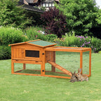 Rabbit Hutch with Run Wooden Guinea Hutch Outdoor Bunny Cage Hide House with Sliding Tray, Hay Rack, Ramp, 156 x 58 x 68cm, Orange